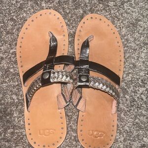 UGG Tan and Black/Silver Braided Sandals